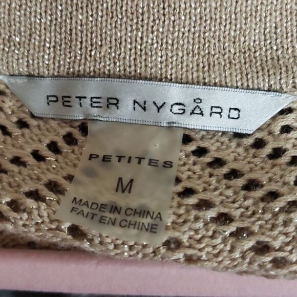Peter Nygard Gold Metallic Knit Cardigan Sweater, Size Medium Petite - Picture 3 of 5